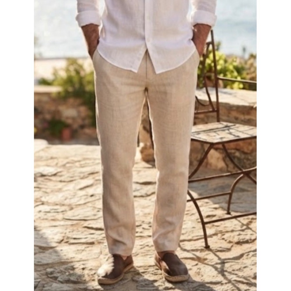 Murano Baird McNutt 100% Linen Alex Fit Flat Front Pants Mens 28x30 Beige
